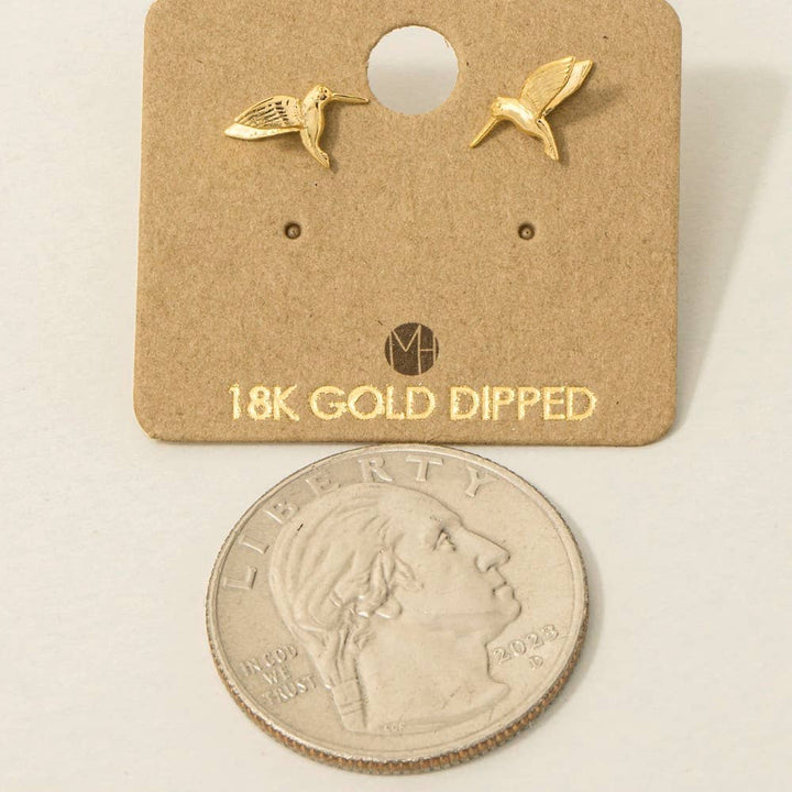 Gold Dipped Humming Bird Stud Earrings2