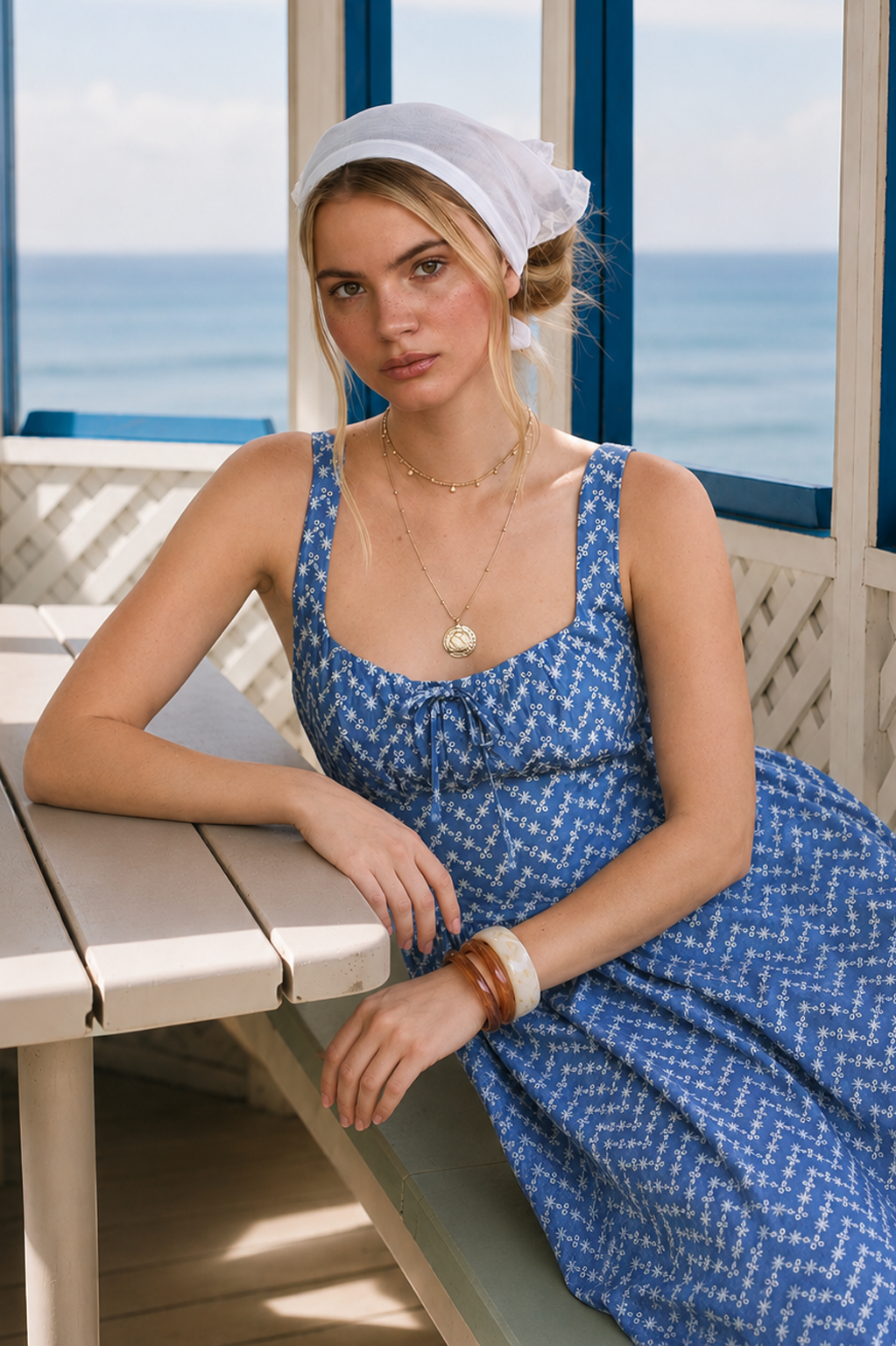 Blu Pepper - Embroidered Floral Corset Detail Denim Midi Dress 1