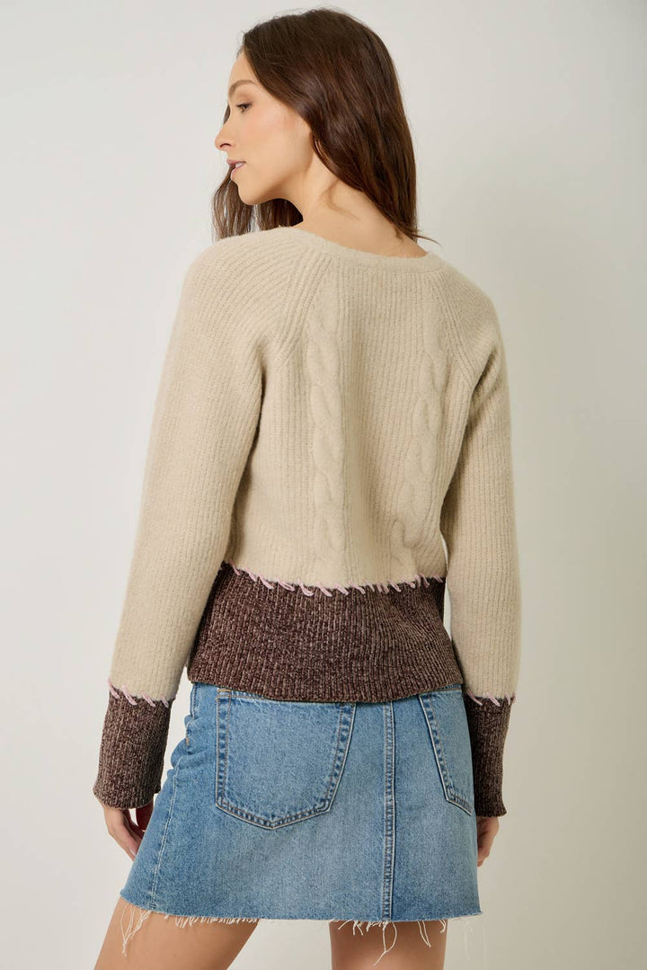 Mystree Whip-Stitch Cardigan - Oatmeal/Chocolate 3