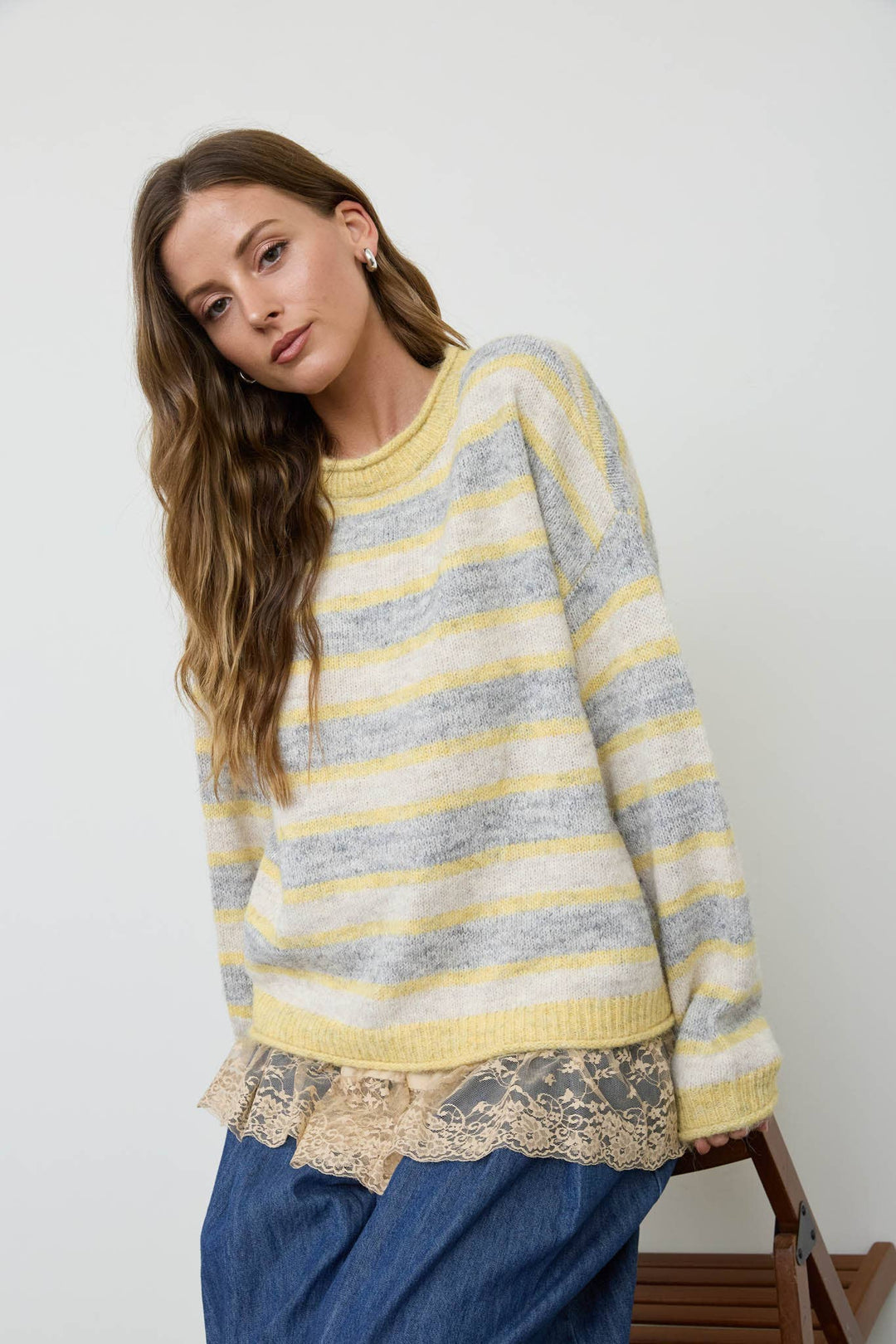 Blu Pepper - Butter Yellow Heathered Multi-Stripe Sweater 1