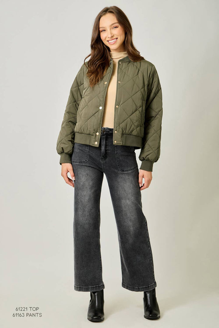 Mystree Olive Quilted Bomber Jacket Olive 6