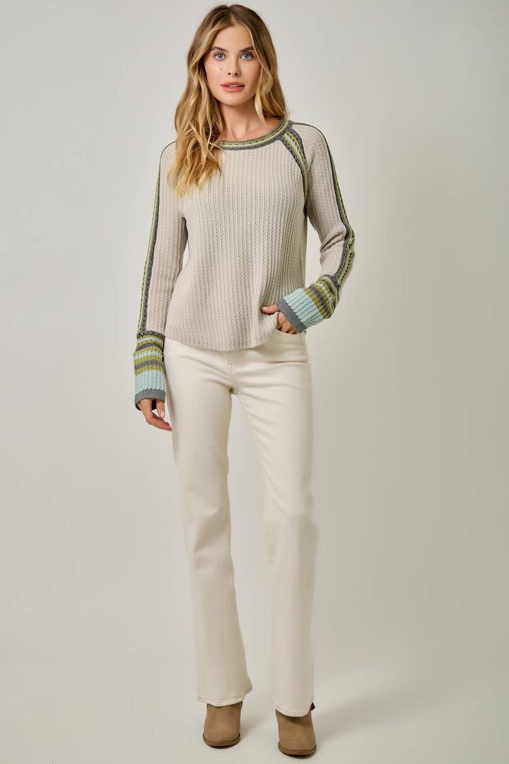 Mystree Raglan-Sleeve Sweater Top - Stone  5