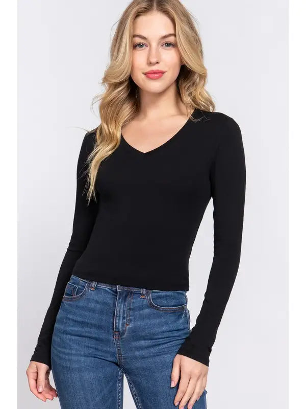 Long Sleeve V-Neck Crop Top