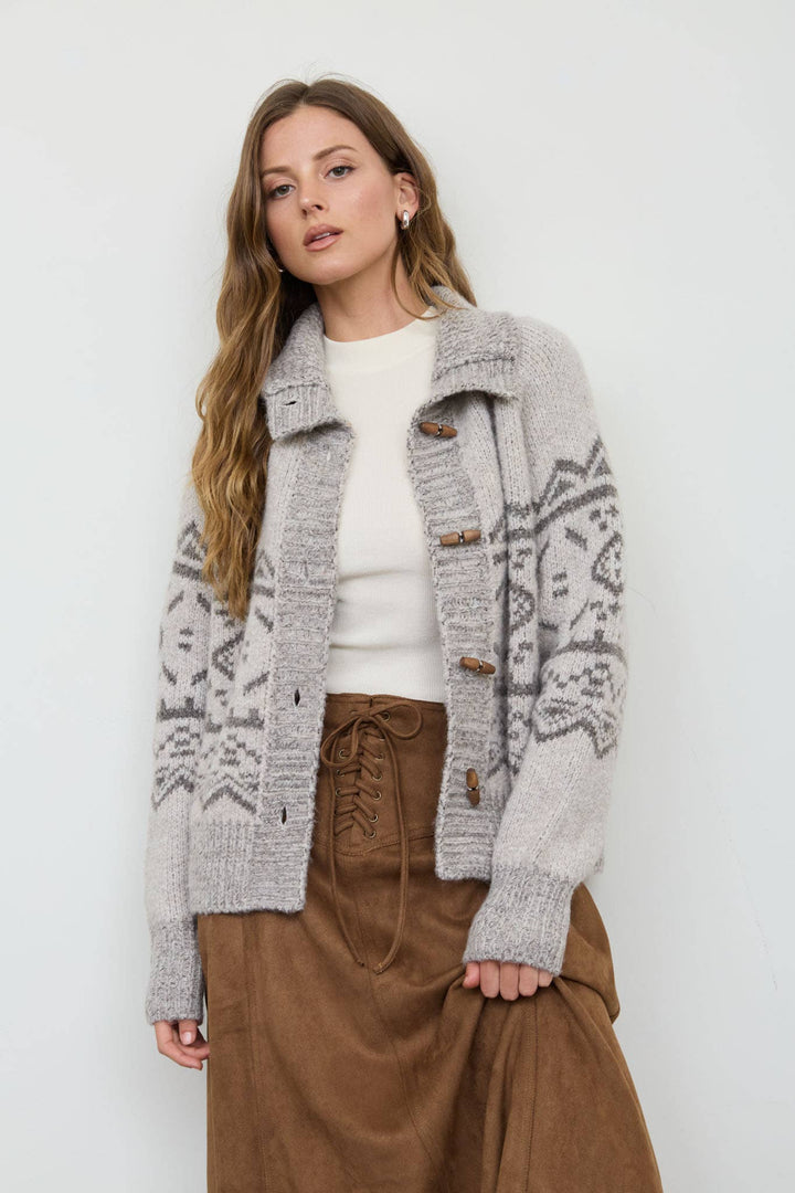 Blu Pepper - Taupe Fair Isle Toggle-Button Cardigan 5