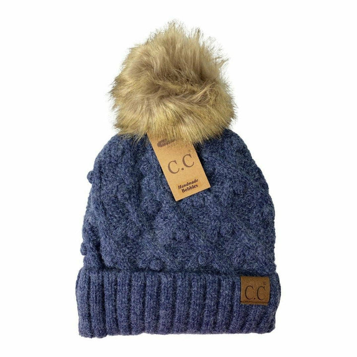 Bobble Knit Fur Pom C.C Beanie Hat3836