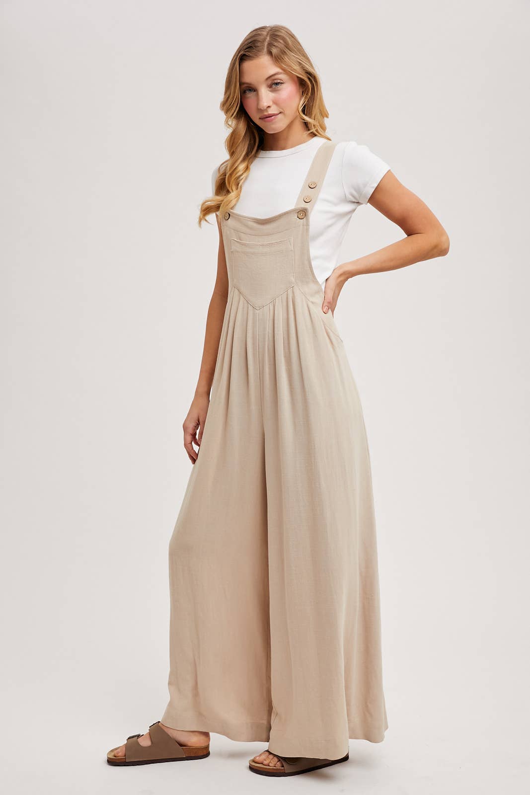 Bluivy - Flowy Wide Leg Overall Jumpsuit beige 4