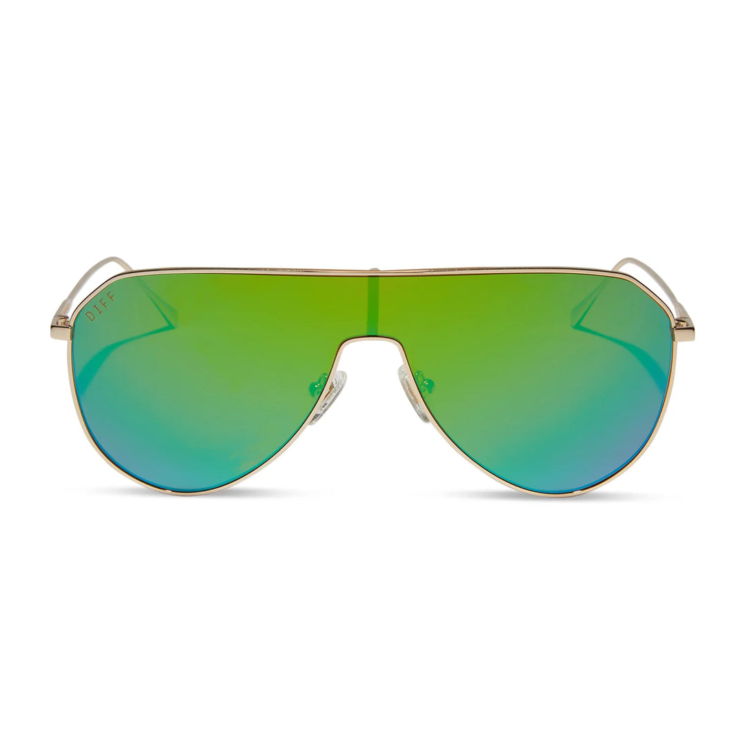 DIFF Dash Shield Gold Green Mirror Sunglasses