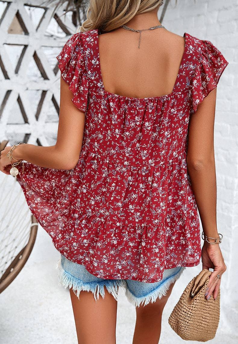 Ditsy Floral Tiered Blouse - Shop Emma's 