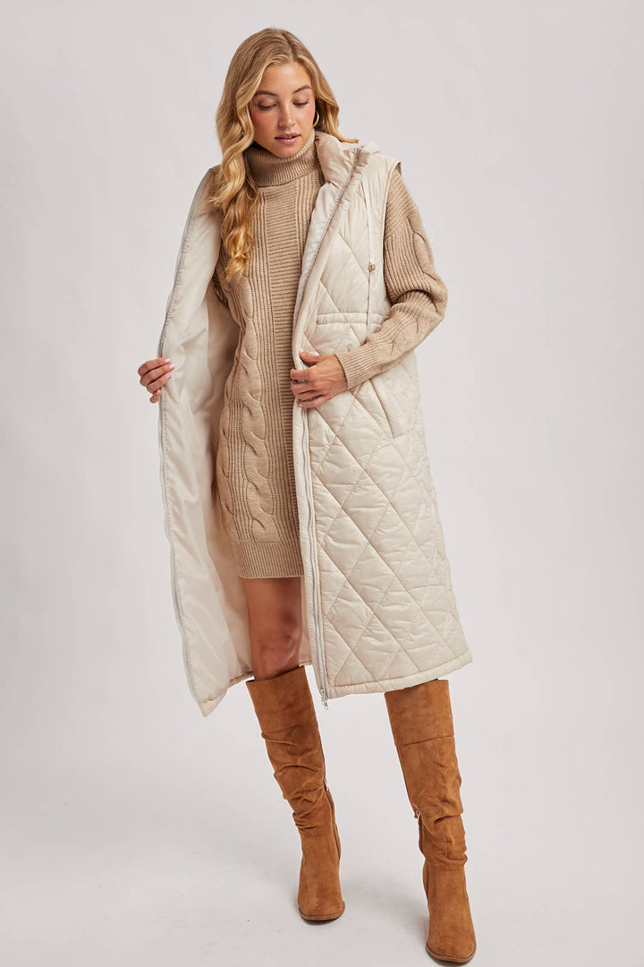 Diamond Quilt Puffer Hooded Vest beige 4