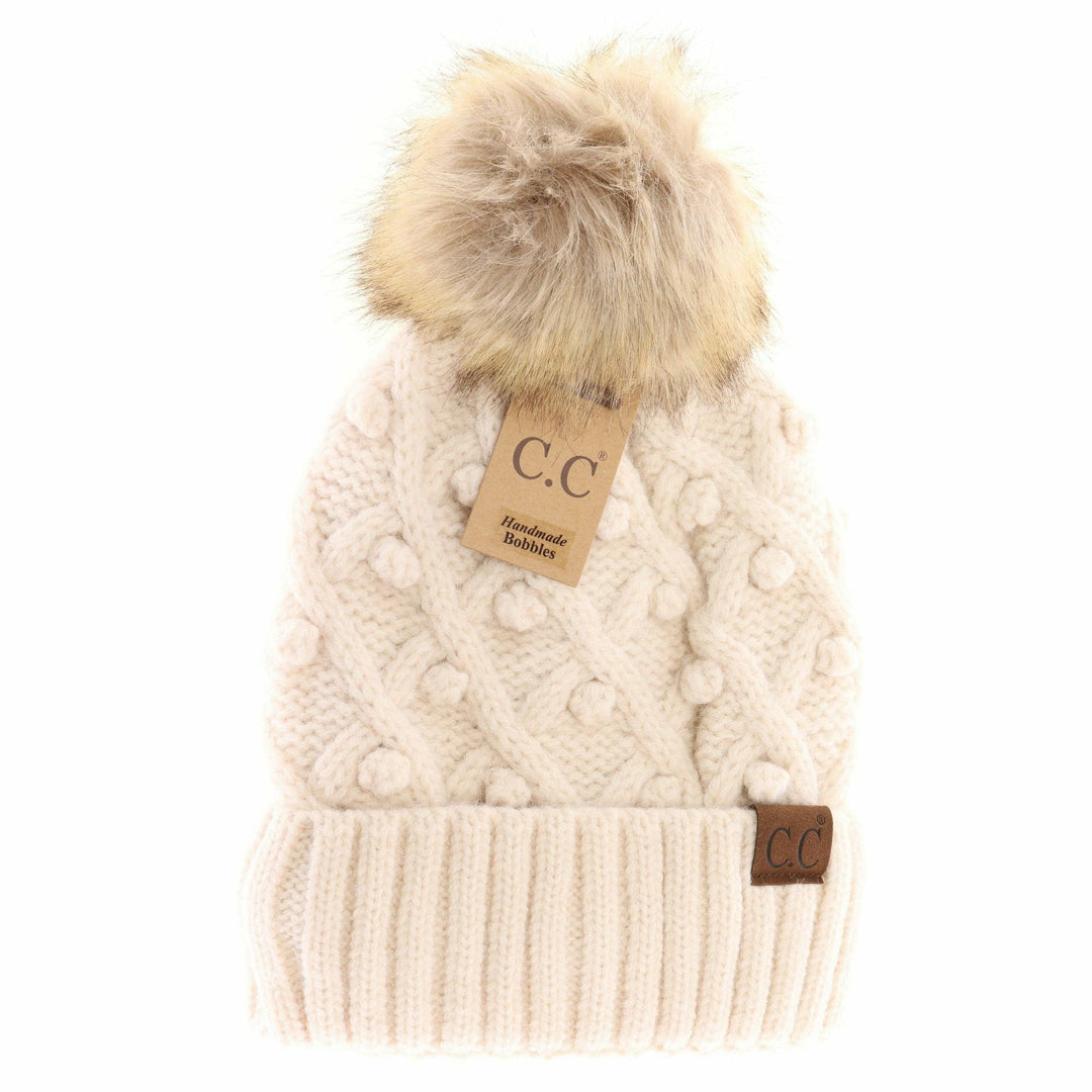 Bobble Knit Fur Pom C.C Beanie Hat3836