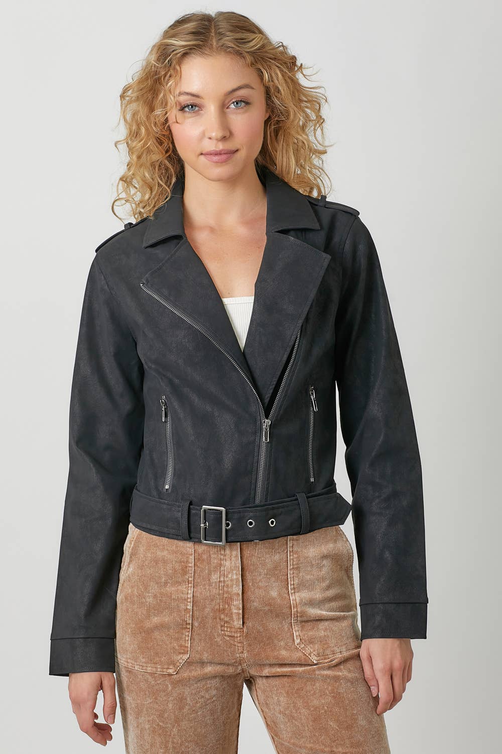 Mystree Black Leather Moto Jacket with Belt 1
