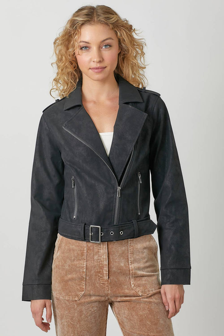 Mystree Black Leather Moto Jacket with Belt 1