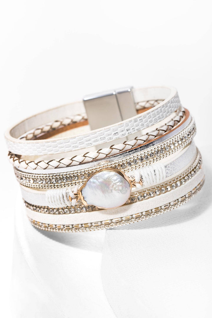 Saachi Santorini Pearl Leather Wrap Bracelet