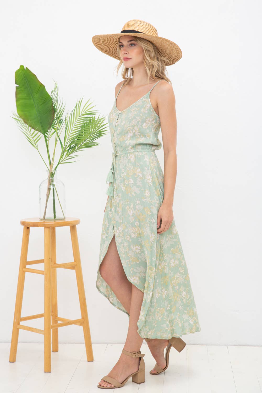 Tropical Floral Button Up Midi Dress Final Sale