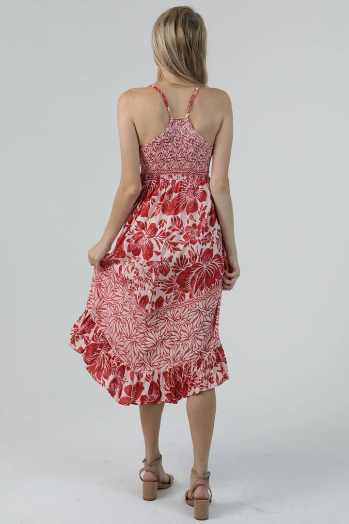 Angie Spaghetti Strap Lace Floral Maxi Dress in Tan 1 back