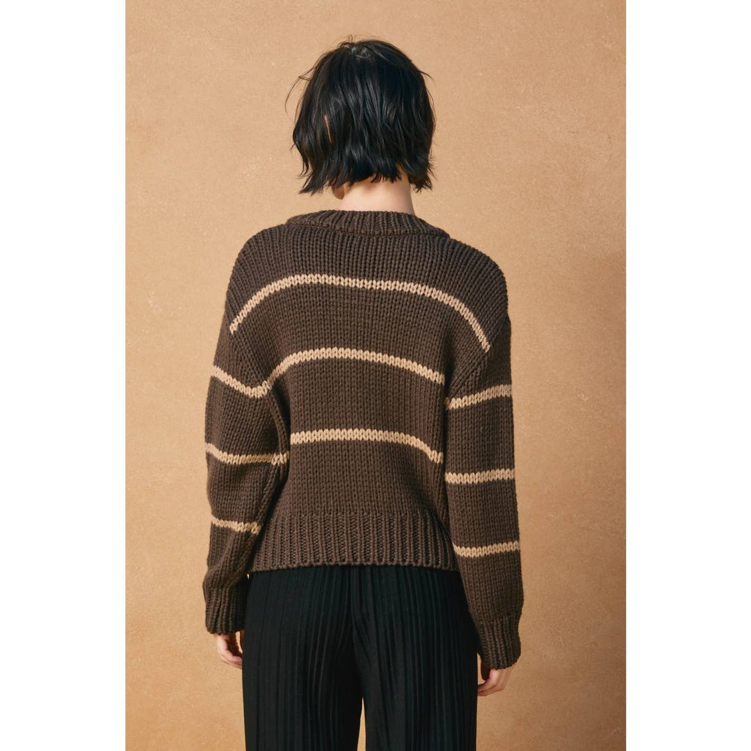 Dress Forum - Fluffy Striped Button Down Cardigan Cacao Bean/Taupe 11