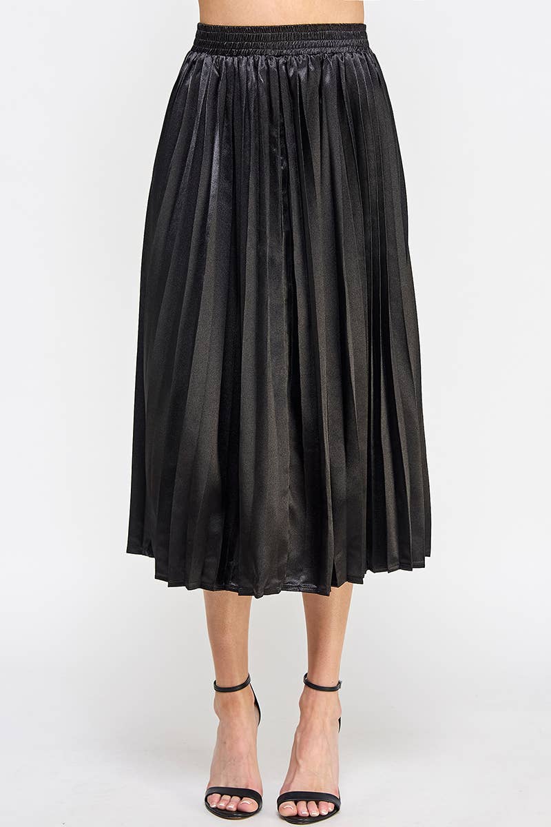 Satin Pleated A-Line Skirt