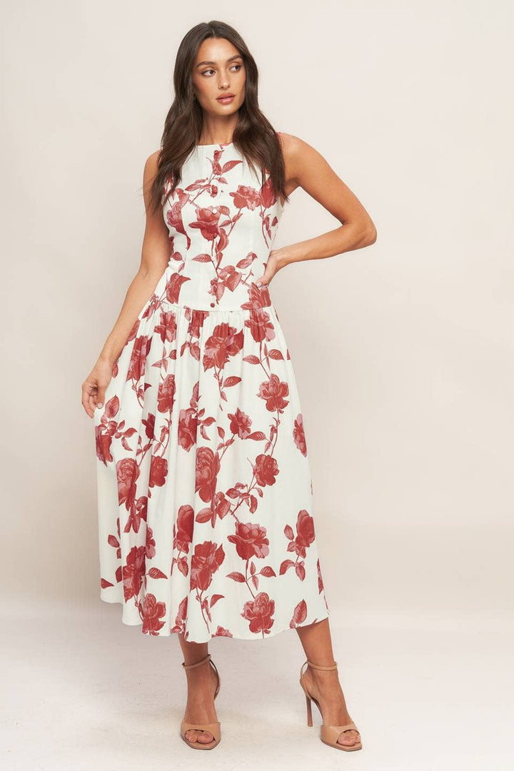 Printed Woven Midi Dress ivory2