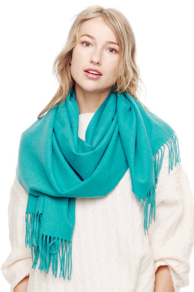 Hana Soft Cashmere Solid Color Fringes Scarf turquoise