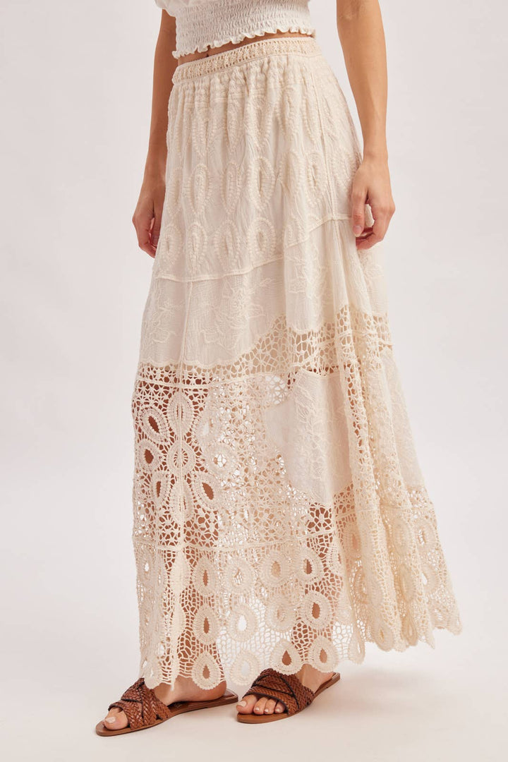 Bluivy Boho Crochet Maxi Skirt - Natural