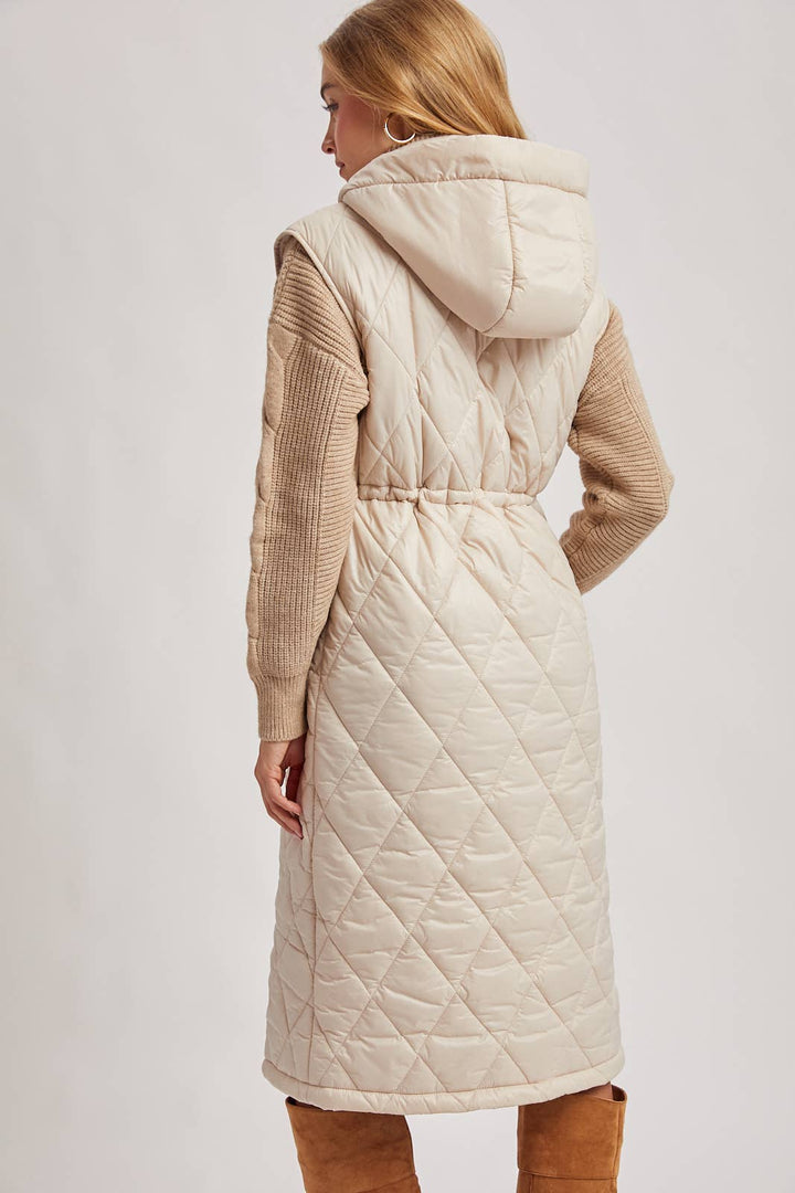 Diamond Quilt Puffer Hooded Vest beige 8