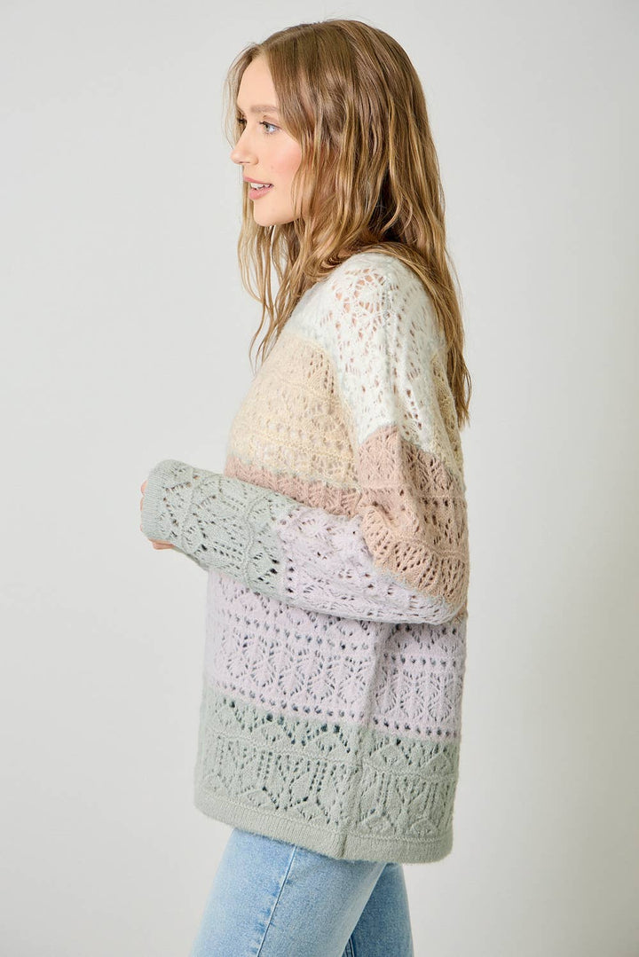 Mystree Color-Block Pointelle Sweater - Ivory Oatmeal 5