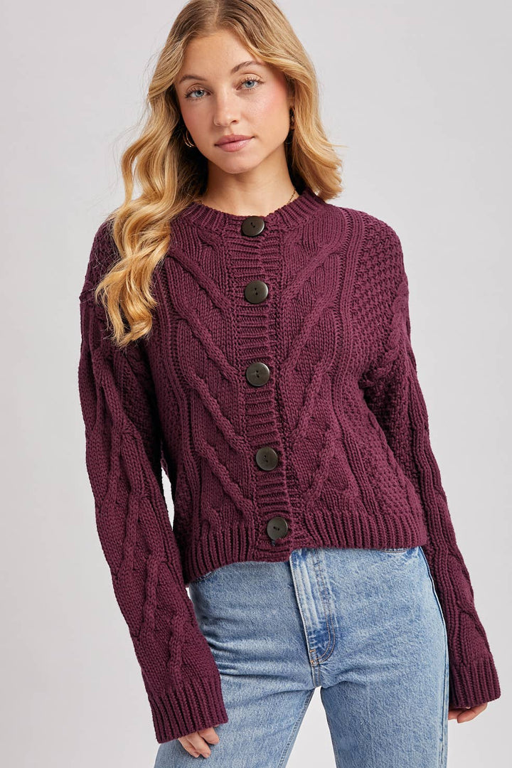 Bluivy Cropped Button Sweater plum 4