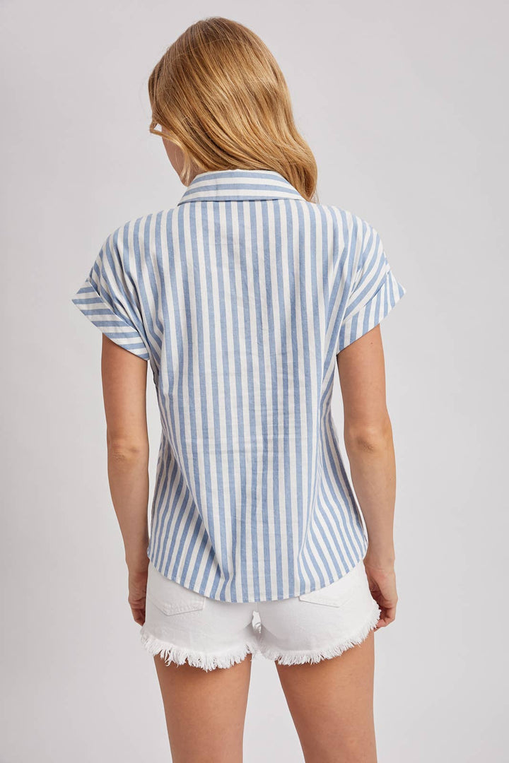 Bluivy Striped Knotted Button Down Shirt - Chambray