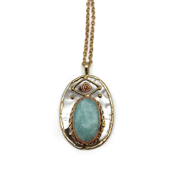 Mixed Metal and Amazonite Stone Pendant with Chain