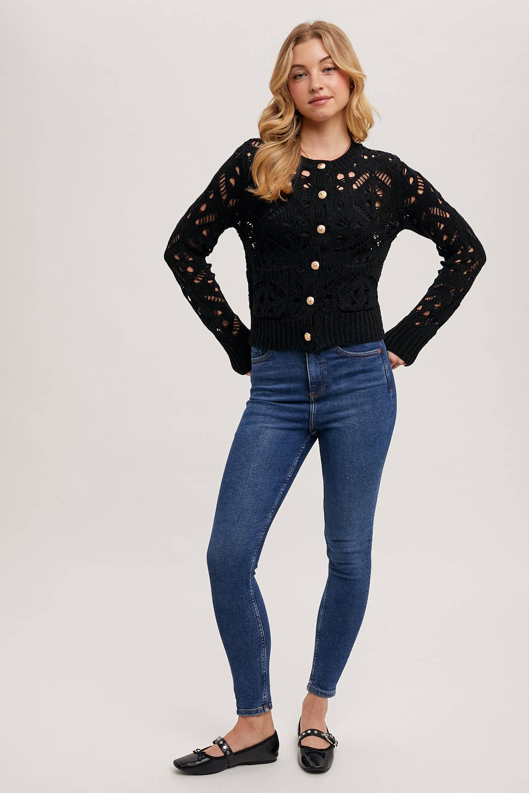 Bluivy Crew Neck Knit Cardigan Black 7