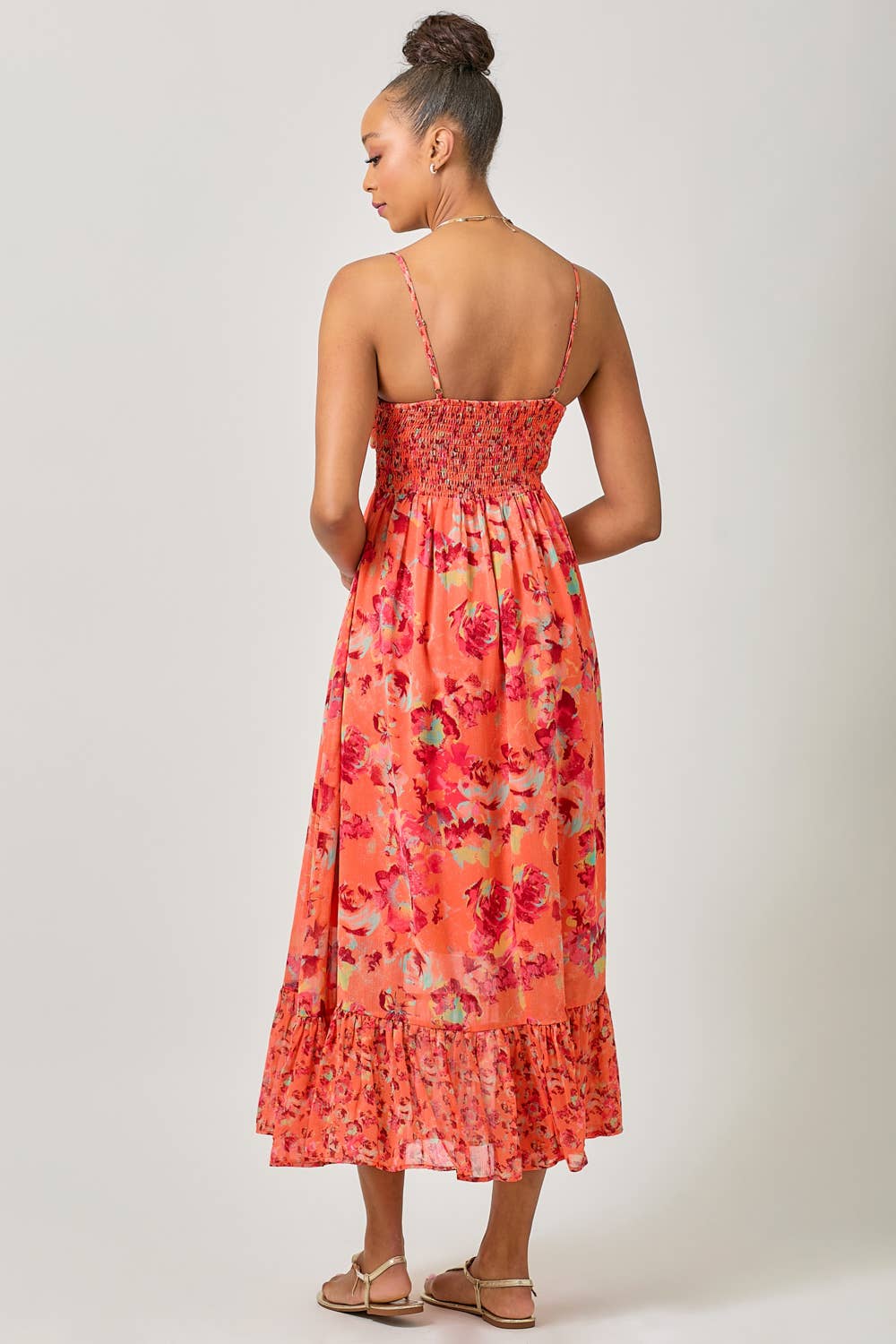 Mystree - Twist Adorn Neckline Printed Maxi Dress in Tomato back