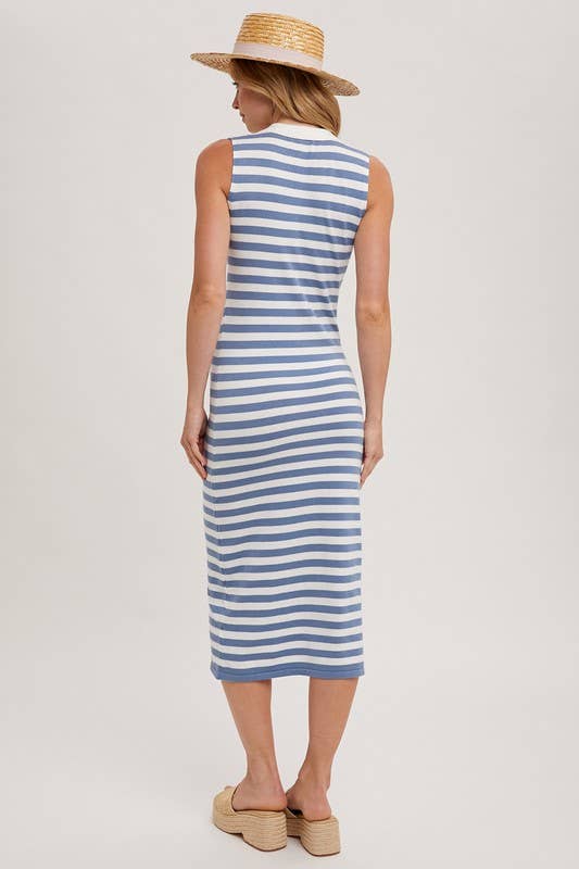 Sleeveless Striped Contrast Midi Dress