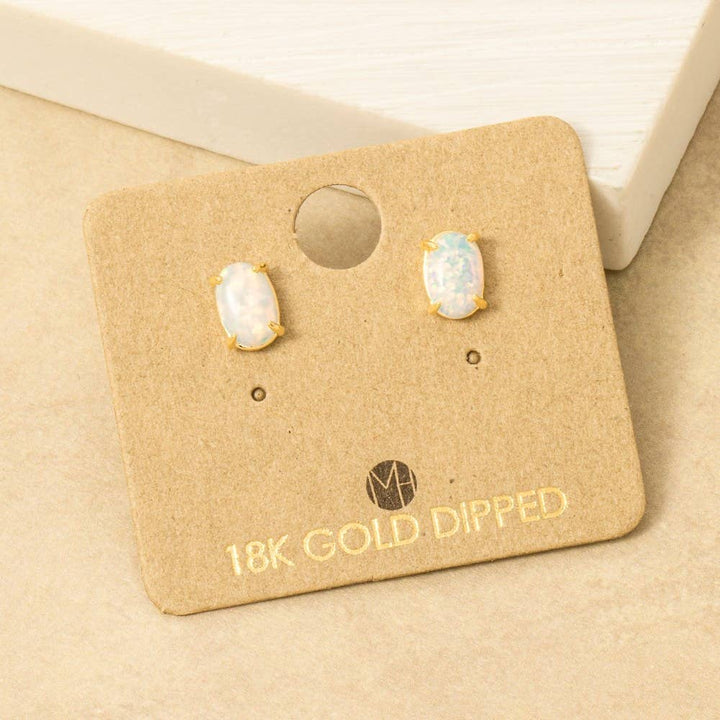 Gold Dipped Opal Stone Stud Earrings