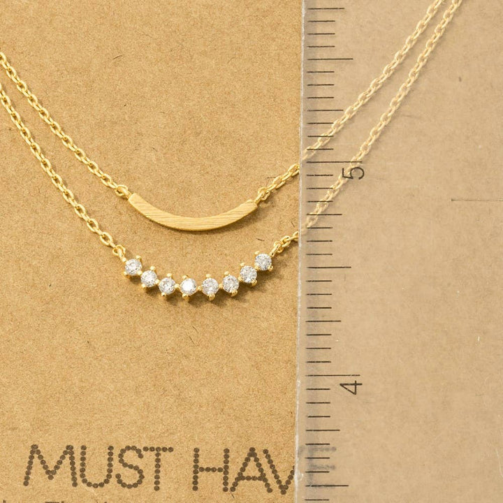 Layered Rhinestone Curved Bar Necklace