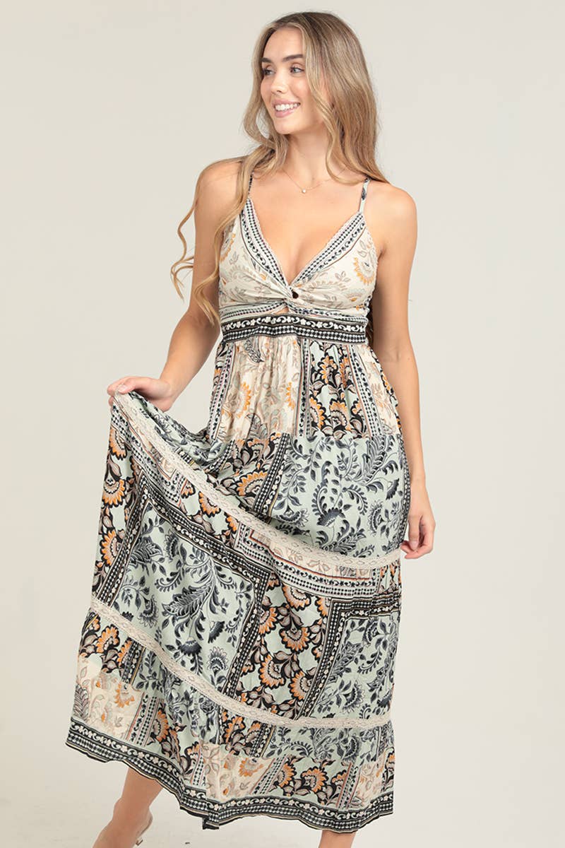 Angie V Neck Twist Front Cut Out Maxi Dress in Mint