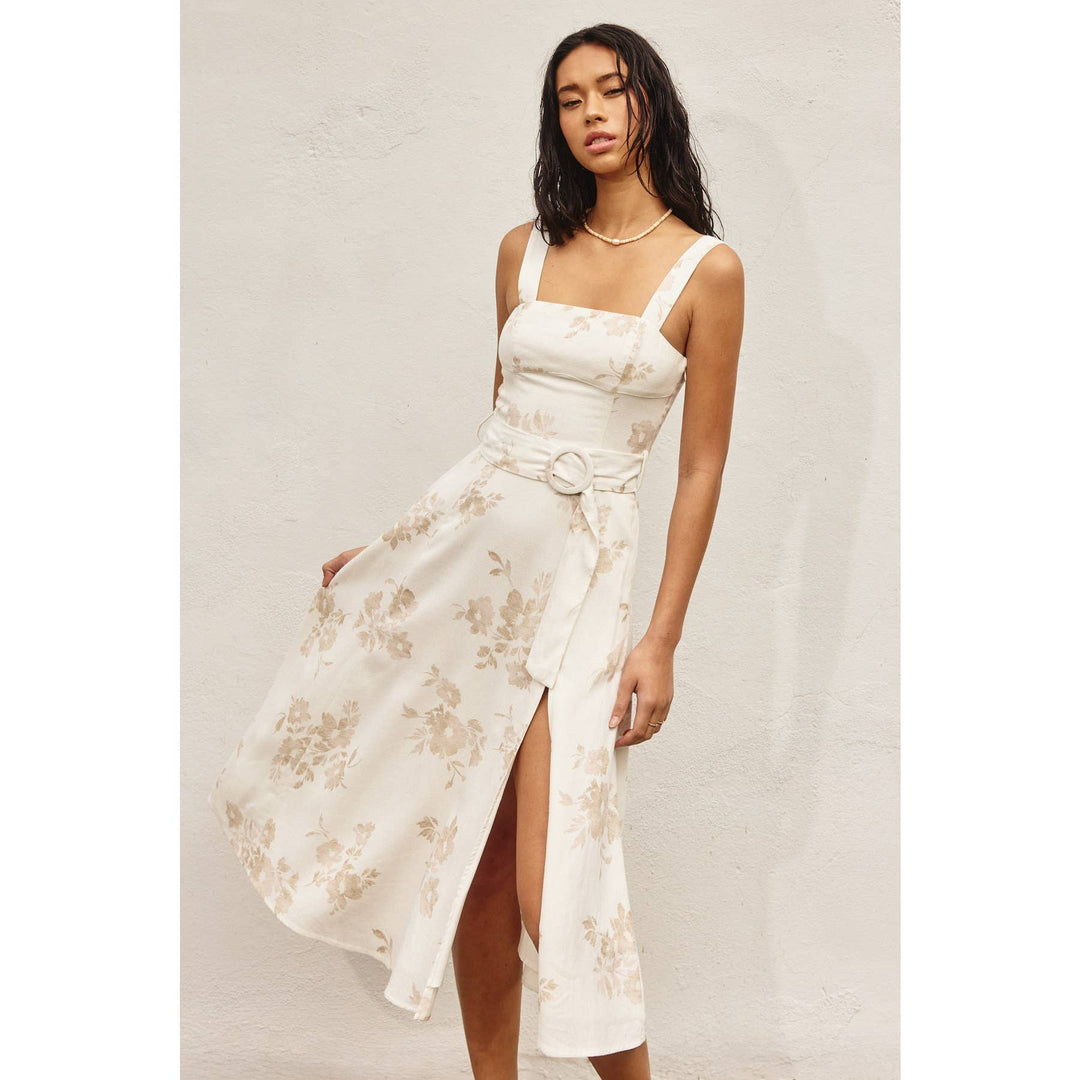 linen blend floral midi dress dress forum Floral Linen Blend Midi Dress (Women)