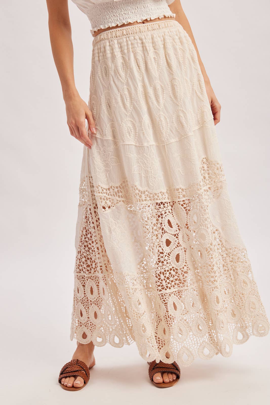Bluivy Boho Crochet Maxi Skirt - Natural
