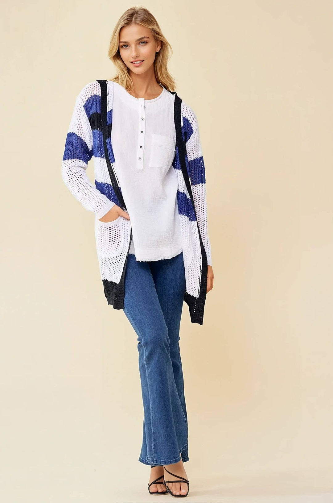 Doe and Rae Stripe Hoodie Cardigan