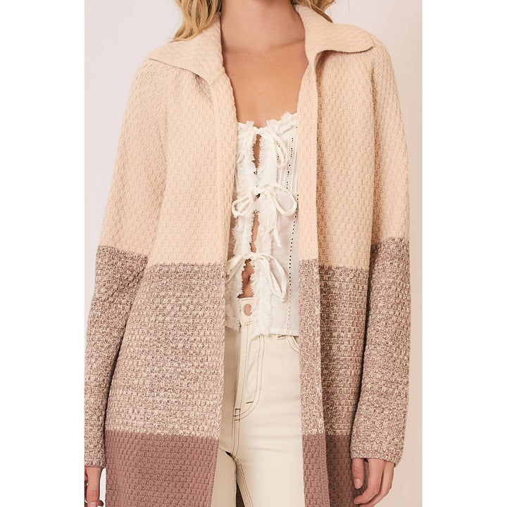 Waffle Knit Color Block Wide Collar Cardigan3