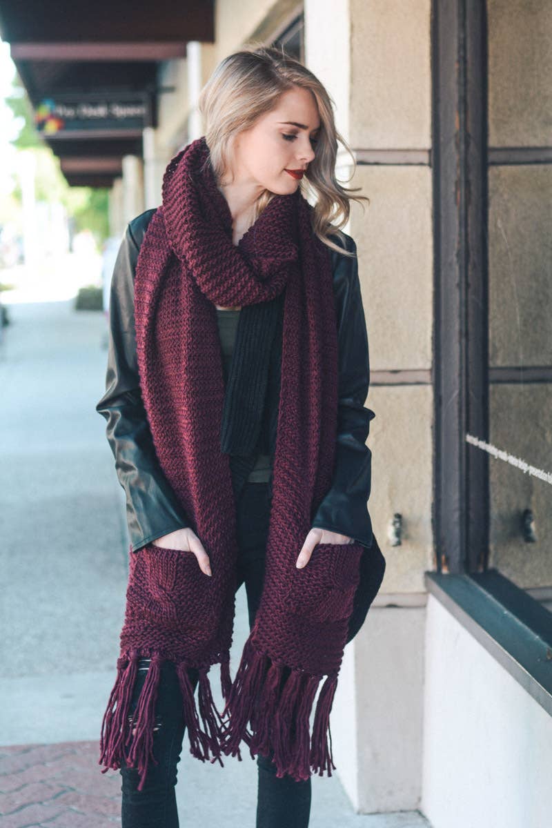 Oversized Two Pocket Tassel Scarf