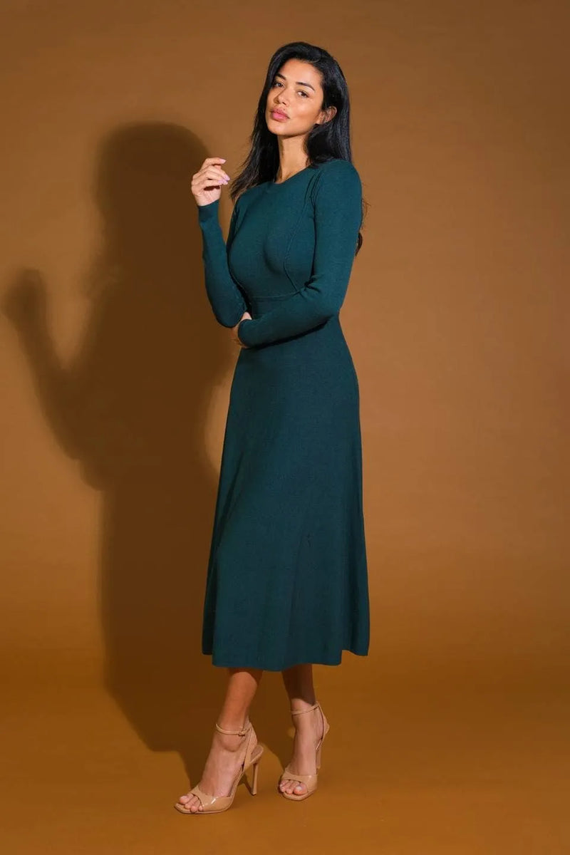 Solid Sweater Knit Midi Dress