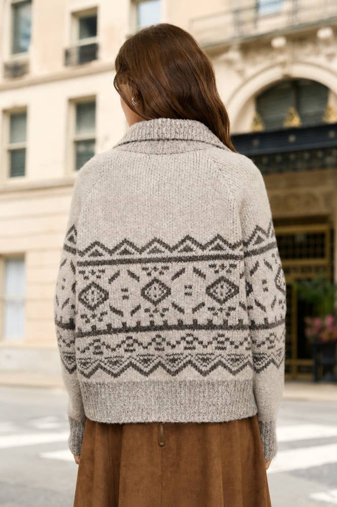Blu Pepper - Taupe Fair Isle Toggle-Button Cardigan 1