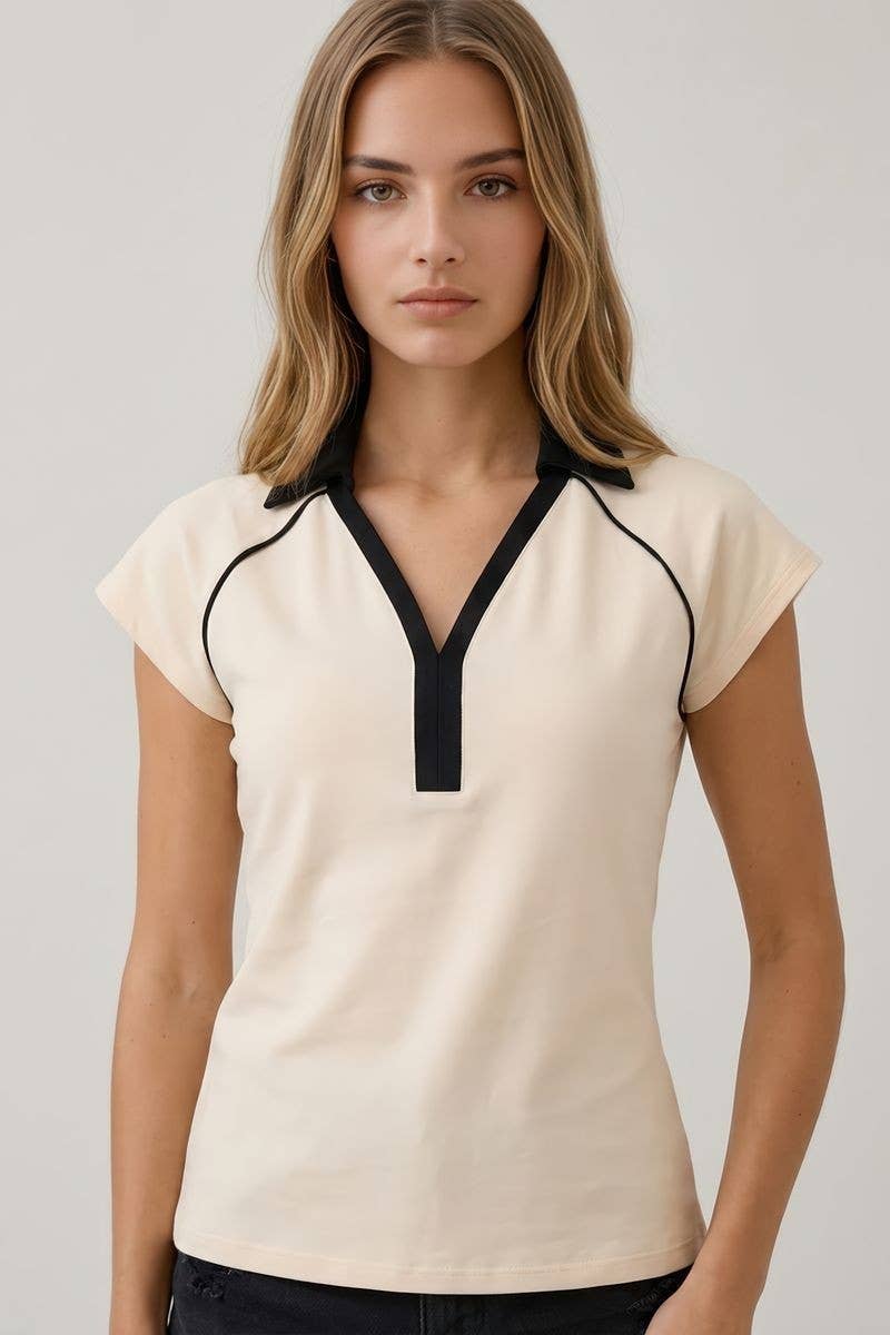Doe and Rae - Contrast Collar Baseball Tee Cream
