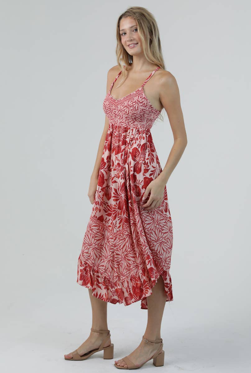 Angie Spaghetti Strap Lace Floral Maxi Dress in Tan 13