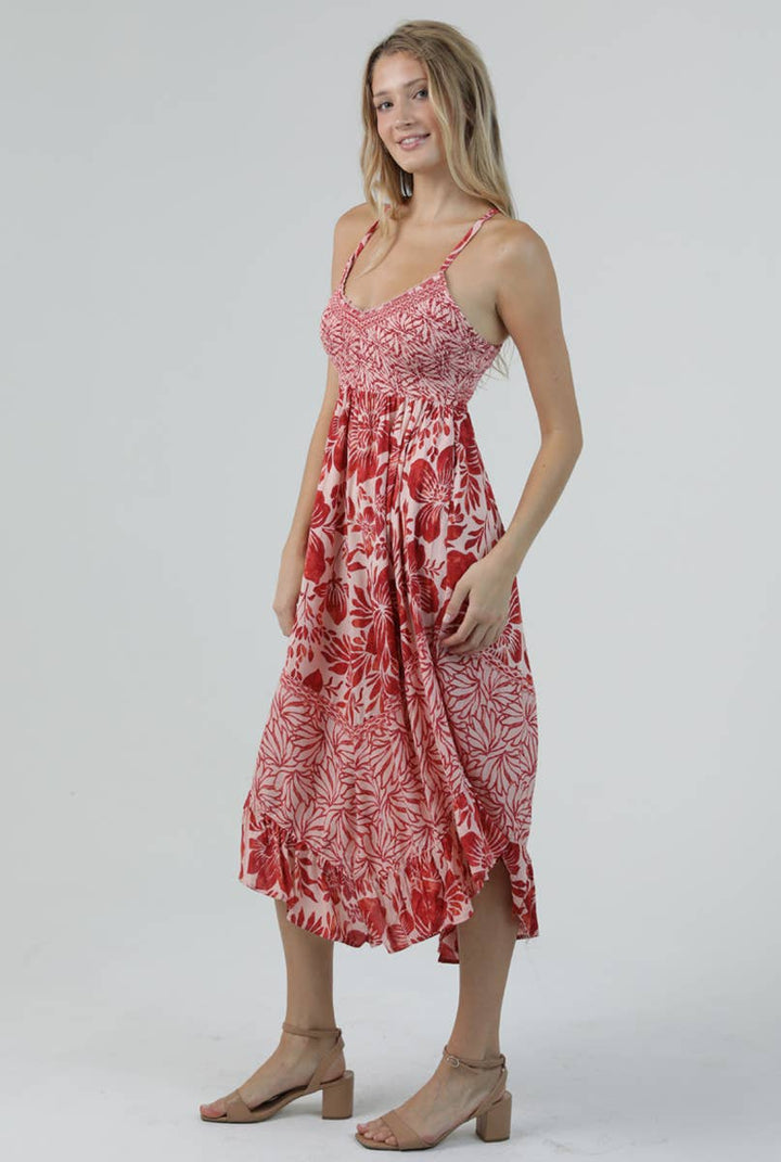 Angie Spaghetti Strap Lace Floral Maxi Dress in Tan 13