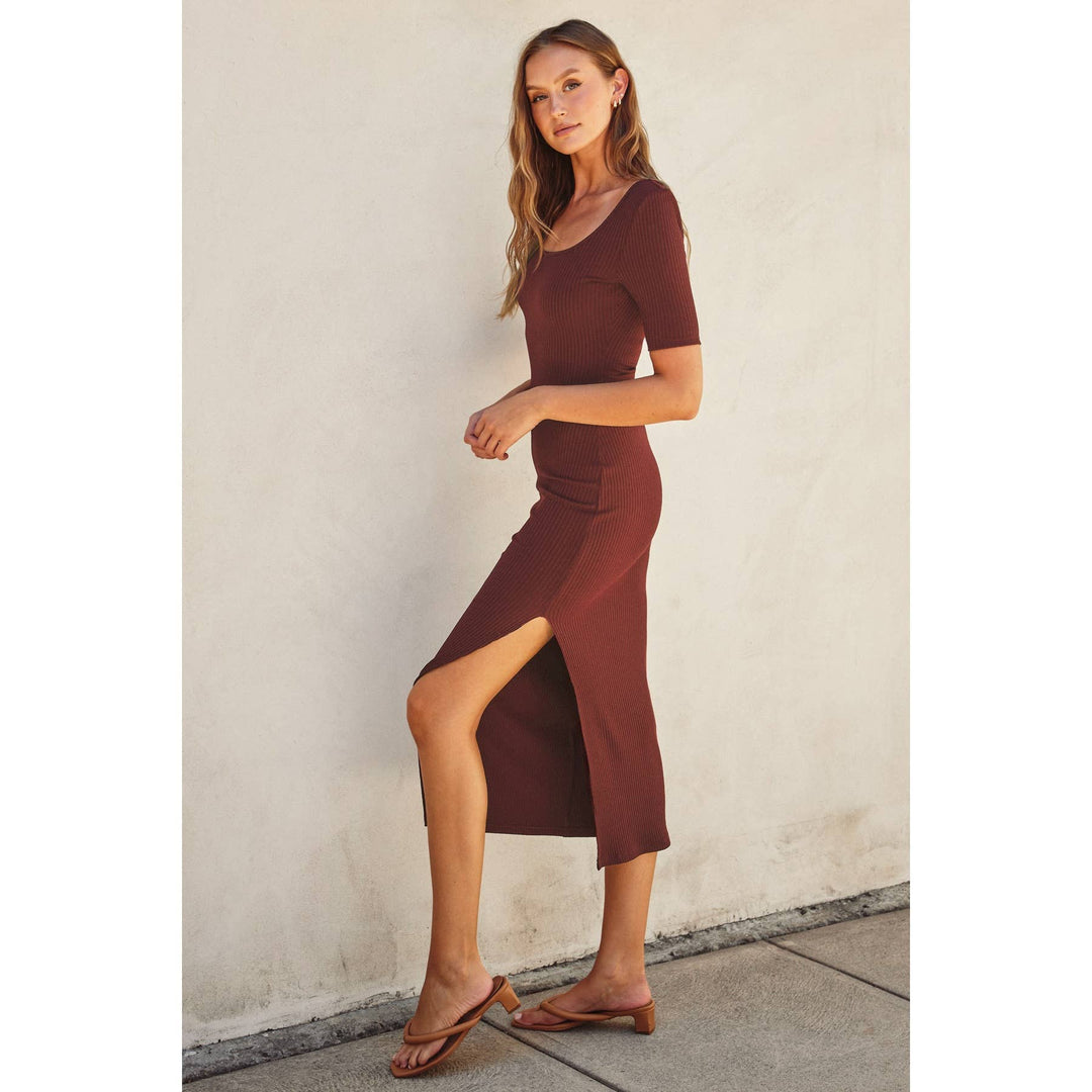 Keep It Simple Short Sleeve Midi Slip Dress rust 1