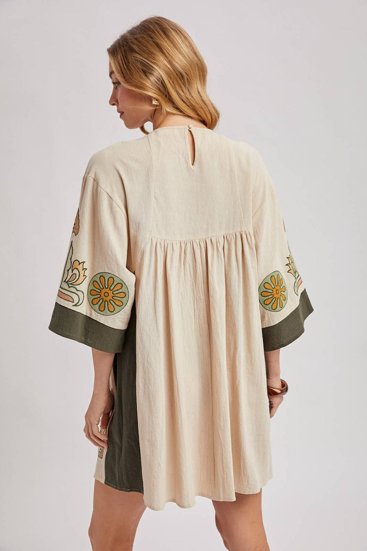 Bluivy Boho Embroidered Babydoll Dress - Sage