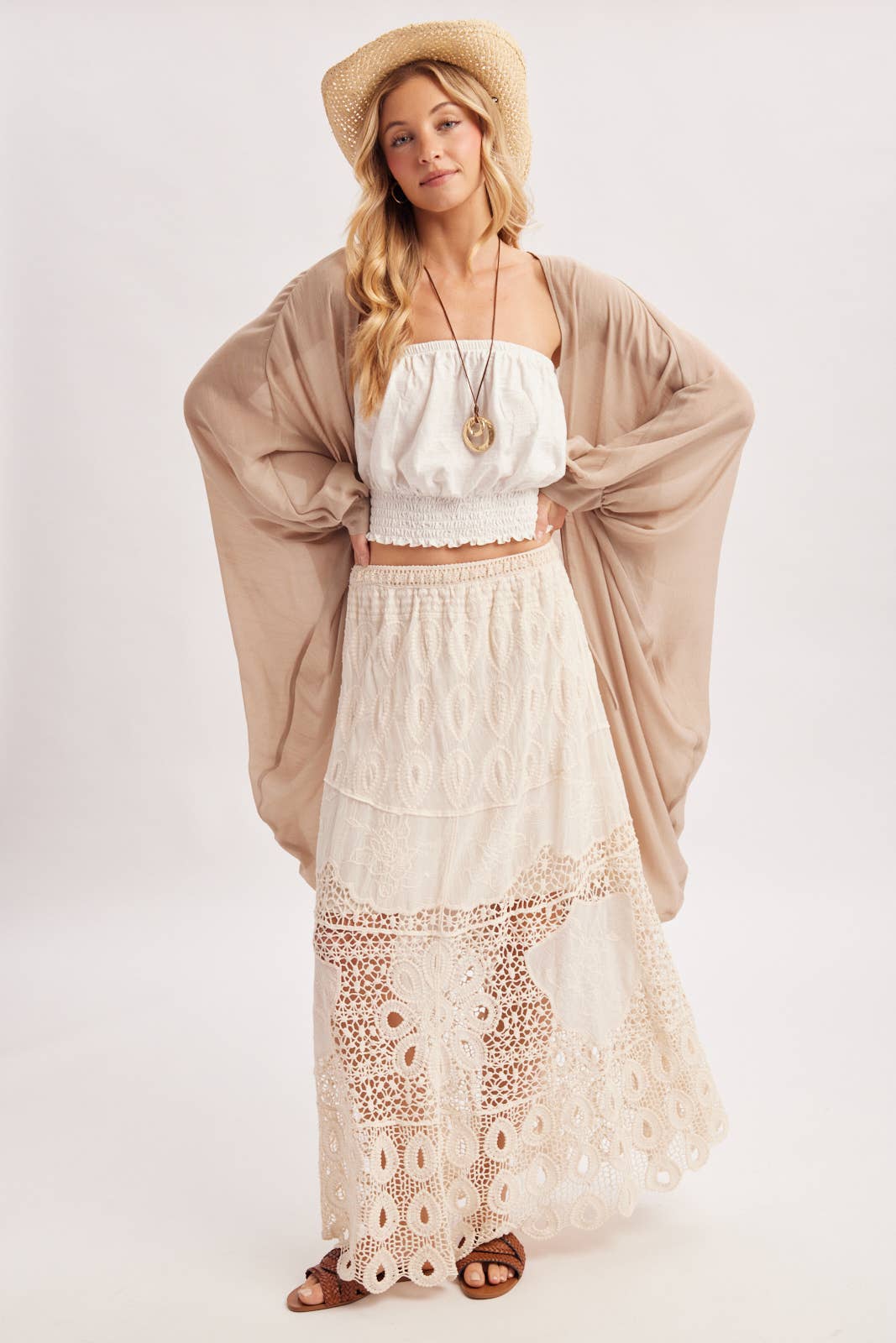 Bluivy Boho Crochet Maxi Skirt - Natural