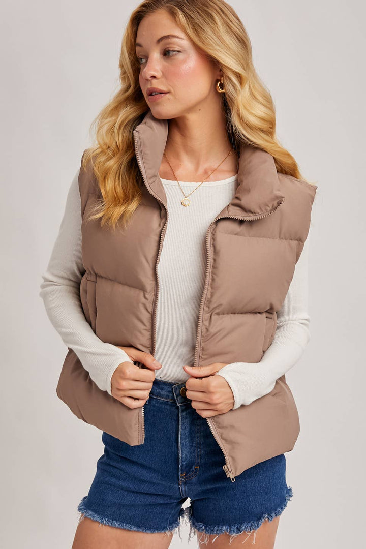 Zipper Puffer Vest mushroom1