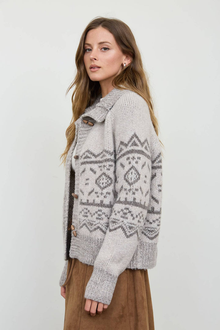 Blu Pepper - Taupe Fair Isle Toggle-Button Cardigan 2
